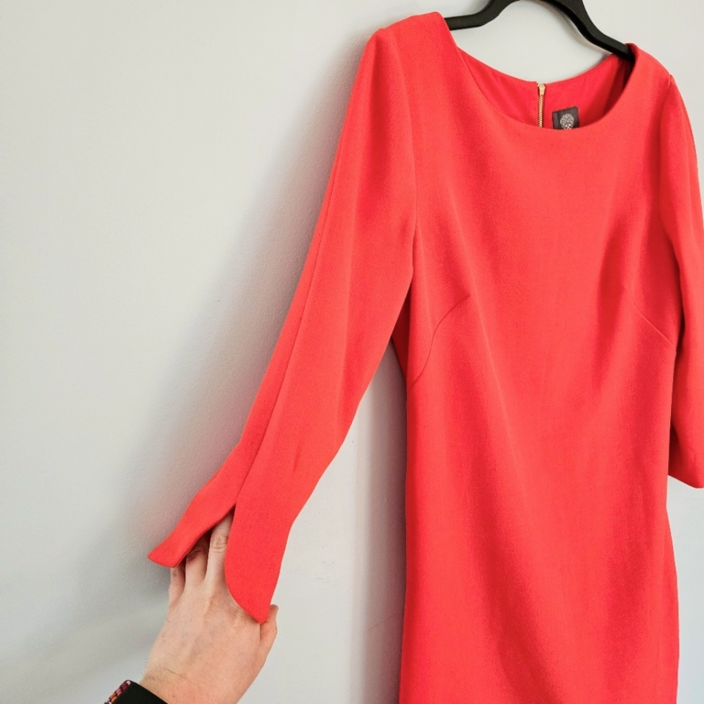 Vince Camuto Peachy Orange Long Sleeve Shift Dress w Split Sleeves & Hem Size 10 - Picture 5 of 7